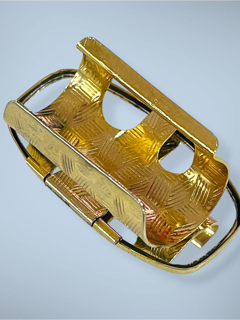 Vintage MidCentury Gold Tone and Blue Enamel Floral Lipstick Holder Mirror Case - Picture 9 of 14